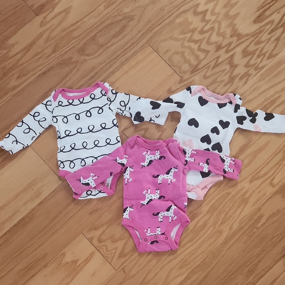 Lamaze Pink and White Bodysuit Set Of 3 with Fun Patterns 3 Months